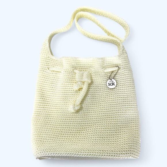 THE SAK Beige Crochet Knit Hobo strap Zip Pocket Purse Bag Handbag - Picture 1 of 7